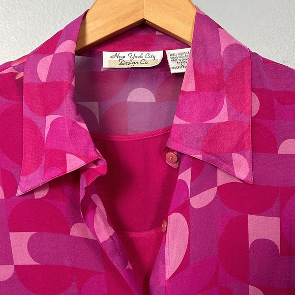 Vintage Pink Silk Long Sleeve Sheer Silk lined shirt size Large - Picture 9 of 14